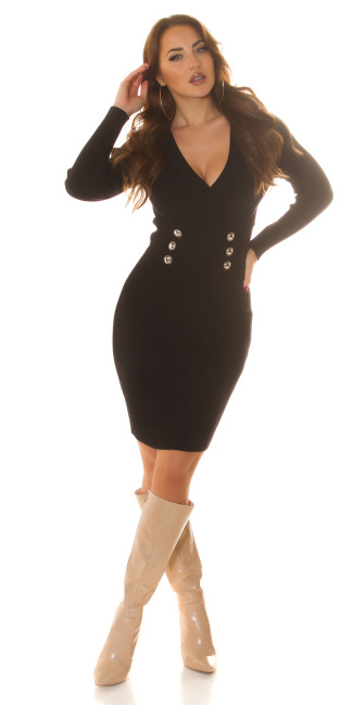 Musthave Knitdress with decorative buttons Black